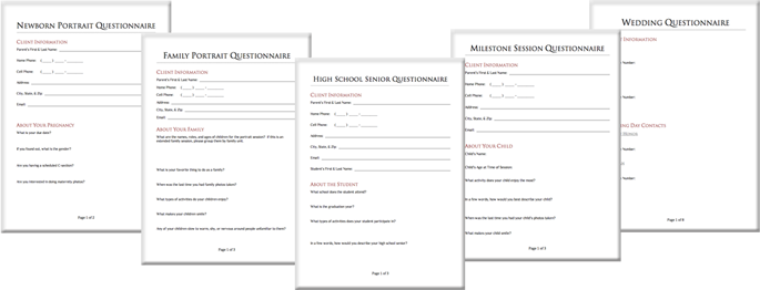 Photography Client Questionnaires